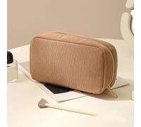 Trousse da viaggio in velluto a coste con divisione interna attenta per separare le categorie di trucco, prodotti per la cura della pelle e articoli da toeletta durante gli spostamenti (marrone)