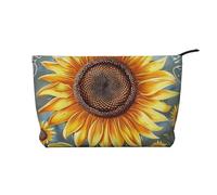 Trousse da viaggio in velluto a coste con stampa a righe bianche nere e bianche, borsa per cosmetici, organizer per donne, mamme e ragazze, Girasole "You Are My Sunshine", Taglia unica, Beauty case