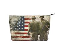 Trousse da viaggio in velluto a coste con stampa a righe bianche nere e bianche, borsa per cosmetici, organizer per donne, mamme e ragazze, Noi soldati militari Patriottica Memorial Day, Taglia unica