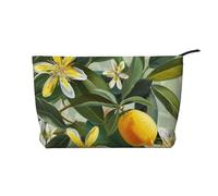 Trousse da viaggio in velluto a coste con stampa di ramo d'ulivo romano e greco, borsa per cosmetici, organizer per donne, mamme e ragazze, Fiore Giallo Limone, Taglia unica, Beauty case