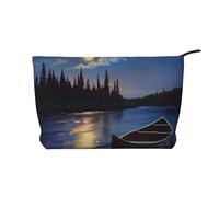 Trousse da viaggio in velluto a coste con stampa fenicottero sulla spiaggia, trousse per cosmetici, trousse da toilette, organizer per donne, mamme e ragazze, Canoa al chiaro di luna Allagash fiume