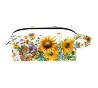 Trousse da viaggio per cosmetici, con manico, girasoli, margherite, fiori su sfondo bianco, impermeabile, borsa da toilette organizer per accessori per donne e ragazze, Multicolore 05, 8.2x3.1x3.5
