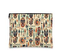 Trousse da viaggio per cosmetici con volti tribali, borsa da viaggio artistica vintage per donne, organizer portatile in tela con cerniera, borsa da toilette estiva per la cura della pelle, Beige, 7x9