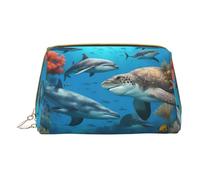 Trousse da viaggio per cosmetici, cura della pelle, accessori e trucchi con delfini, tartaruga marina, squalo, polipo, barriera corallina, bianco, Taglia unica, Beauty case