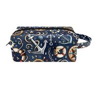 Trousse da viaggio per cosmetici da donna, in pelle di microfibra, pratica borsa organizer con cerniera, bussola nautica, ancora rosa vento, Multi, 8.2x3.1x3.5 in/21x8x9 cm, Beauty case