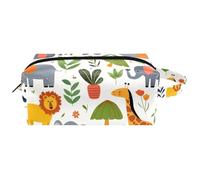 Trousse da viaggio per cosmetici da donna, in pelle di microfibra, pratica borsa organizer con cerniera, animali dello zoo dei cartoni animati, Multi, 8.2x3.1x3.5 in/21x8x9 cm, Beauty case