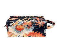 Trousse da viaggio per cosmetici da donna, in pelle di microfibra, pratica borsa organizer con cerniera, drago cinese rosso nuvole, Multi, 8.2x3.1x3.5 in/21x8x9 cm, Beauty case