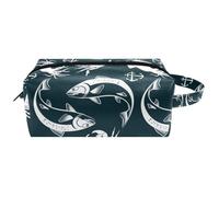Trousse da viaggio per cosmetici da donna, in pelle di microfibra, pratica borsa organizer con cerniera, calamari, salmoni e ancora granchio reale, Multi, 8.2x3.1x3.5 in/21x8x9 cm, Beauty case