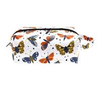 Trousse da viaggio per cosmetici da donna, in pelle di microfibra, pratica borsa organizer con cerniera, farfalla acquerello e insetti falene, Multi, 8.2x3.1x3.5 in/21x8x9 cm, Beauty case