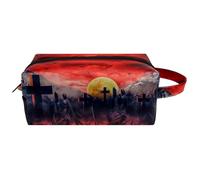 Trousse da viaggio per cosmetici da donna, in pelle di microfibra, pratica borsa organizer con cerniera, horror zombie mani fuori dal cimitero, Multi, 8.2x3.1x3.5 in/21x8x9 cm, Beauty case