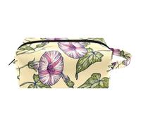 Trousse da viaggio per cosmetici da donna, in pelle di microfibra, pratica borsa organizer con cerniera, farfalla sulla pianta della gloria del mattino, Multi, 8.2x3.1x3.5 in/21x8x9 cm, Beauty case