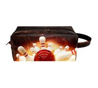 Trousse da viaggio per cosmetici da donna, in pelle di microfibra, pratica borsa organizer con cerniera, palla da bowling colpita con fuoco, Multi, 8.2x3.1x3.5 in/21x8x9 cm, Beauty case