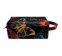 Trousse da viaggio per cosmetici da donna, in pelle di microfibra, pratica borsa organizer con cerniera, farfalla, libellula, falene e api, Multi, 8.2x3.1x3.5 in/21x8x9 cm, Beauty case