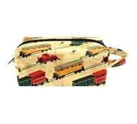 Trousse da viaggio per cosmetici da donna, in pelle di microfibra, pratica borsa organizer con cerniera, treno sulla strada, Multi, 8.2x3.1x3.5 in/21x8x9 cm, Beauty case