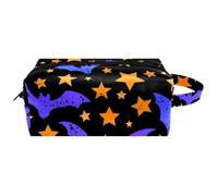 Trousse da viaggio per cosmetici da donna, in pelle di microfibra, pratica borsa organizer con cerniera, pipistrelli volanti di Halloween e stelle, Multi, 8.2x3.1x3.5 in/21x8x9 cm, Beauty case
