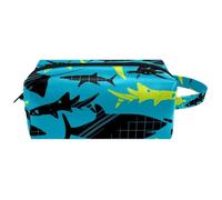 Trousse da viaggio per cosmetici da donna, in pelle di microfibra, pratica borsa organizer con cerniera, squali grunge e motivo razza, Multi, 8.2x3.1x3.5 in/21x8x9 cm, Beauty case