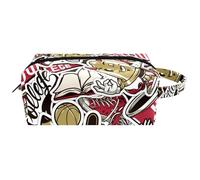 Trousse da viaggio per cosmetici da donna, in pelle di microfibra, pratica borsa organizer con cerniera, libro con palline di cartone animato, Multi, 8.2x3.1x3.5 in/21x8x9 cm, Beauty case