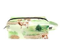 Trousse da viaggio per cosmetici da donna, in pelle di microfibra, pratica borsa organizer con cerniera, mucche in campagna fattoria, Multi, 8.2x3.1x3.5 in/21x8x9 cm, Beauty case