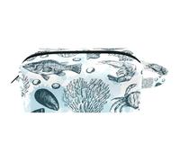 Trousse da viaggio per cosmetici da donna, in pelle di microfibra, pratica borsa organizer con cerniera, polipo, meduse, cavalluccio marino, granchio, animali marini, Multi, 8.2x3.1x3.5 in/21x8x9 cm,