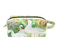 Trousse da viaggio per cosmetici da donna, in pelle di microfibra, pratica borsa organizer con cerniera, acquerello Farm Goose in the Grassland, Multi, 8.2x3.1x3.5 in/21x8x9 cm, Beauty case