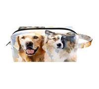 Trousse da viaggio per cosmetici da donna, in pelle di microfibra, pratica borsa organizer con cerniera, acquerello Labrador Berger Allemand, Multi, 8.2x3.1x3.5 in/21x8x9 cm, Beauty case