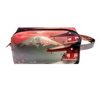 Trousse da viaggio per cosmetici da donna, in pelle di microfibra, pratica borsa organizer con cerniera, tempio giapponese con ciliegia del Monte Fuji, Multi, 8.2x3.1x3.5 in/21x8x9 cm, Beauty case