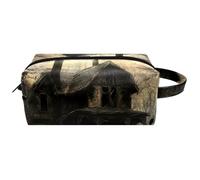 Trousse da viaggio per cosmetici da donna, in pelle di microfibra, pratica borsa organizer con cerniera, cabina abbandonata con corvi volanti, Multi, 8.2x3.1x3.5 in/21x8x9 cm, Beauty case