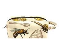 Trousse da viaggio per cosmetici da donna, in pelle di microfibra, pratica borsa organizer con cerniera, alveare miele e pane a nido d'ape, Multi, 8.2x3.1x3.5 in/21x8x9 cm, Beauty case