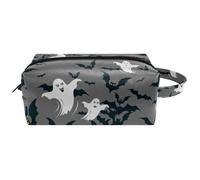 Trousse da viaggio per cosmetici da donna, in pelle di microfibra, pratica borsa organizer con cerniera, pipistrelli e fantasmi di Halloween, Multi, 8.2x3.1x3.5 in/21x8x9 cm, Beauty case