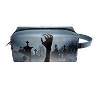 Trousse da viaggio per cosmetici da donna, in pelle di microfibra, pratica borsa organizer con cerniera, spaventosa mano zombie fuori dal cimitero, Multi, 8.2x3.1x3.5 in/21x8x9 cm, Beauty case