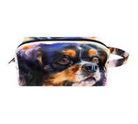 Trousse da viaggio per cosmetici da donna, in pelle di microfibra, pratica borsa organizer con cerniera, motivo: cane Cavalier King Charles Spaniel, Multi, 8.2x3.1x3.5 in/21x8x9 cm, Beauty case