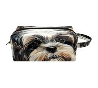 Trousse da viaggio per cosmetici da donna, in pelle di microfibra, pratica borsa organizer con cerniera, acquerello Shih Tzu cane cucciolo, Multi, 8.2x3.1x3.5 in/21x8x9 cm, Beauty case
