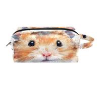 Trousse da viaggio per cosmetici da donna, in pelle di microfibra, pratica borsa organizer con cerniera, acquerello criceto grasso, Multi, 8.2x3.1x3.5 in/21x8x9 cm, Beauty case
