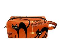 Trousse da viaggio per cosmetici da donna, in pelle di microfibra, pratica borsa organizer con cerniera, motivo gatto nero con ragnatela, Multi, 8.2x3.1x3.5 in/21x8x9 cm, Beauty case