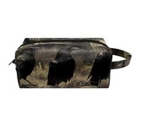 Trousse da viaggio per cosmetici da donna, in pelle di microfibra, pratica borsa organizer con cerniera, corvi sulla casa abbandonata, Multi, 8.2x3.1x3.5 in/21x8x9 cm, Beauty case