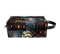 Trousse da viaggio per cosmetici da donna, in pelle di microfibra, pratica borsa organizer con cerniera, case infestate di Halloween, albero morto, lapide, Multi, 8.2x3.1x3.5 in/21x8x9 cm, Beauty case