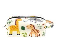 Trousse da viaggio per cosmetici da donna, in pelle di microfibra, pratica borsa organizer con cerniera, animali dello zoo dei cartoni animati, Multi, 8.2x3.1x3.5 in/21x8x9 cm, Beauty case
