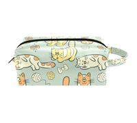 Trousse da viaggio per cosmetici da donna, in pelle di microfibra, pratica borsa organizer con cerniera, strisce e giocattoli a sfera con papillon, Multi, 8.2x3.1x3.5 in/21x8x9 cm, Beauty case