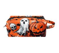 Trousse da viaggio per cosmetici da donna, in pelle di microfibra, pratica borsa organizer con cerniera, zucca di Halloween, fantasmi e pipistrelli incrociati, Multi, 8.2x3.1x3.5 in/21x8x9 cm, Beauty