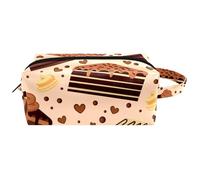 Trousse da viaggio per cosmetici da donna, in pelle di microfibra, pratica borsa organizer con cerniera, brownies al cioccolato e muffin, Multi, 8.2x3.1x3.5 in/21x8x9 cm, Beauty case