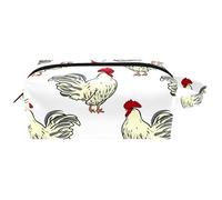 Trousse da viaggio per cosmetici da donna, in pelle di microfibra, pratica borsa organizer con cerniera, motivo gallo scarabocchio, Multi, 8.2x3.1x3.5 in/21x8x9 cm, Beauty case