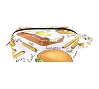 Trousse da viaggio per cosmetici da donna, in pelle di microfibra, pratica borsa organizer con cerniera, hamburger, pane, patatine fritte e salsa, Multi, 8.2x3.1x3.5 in/21x8x9 cm, Beauty case