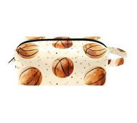 Trousse da viaggio per cosmetici da donna, in pelle di microfibra, pratica borsa organizer con cerniera, basket, Multi, 8.2x3.1x3.5 in/21x8x9 cm, Beauty case
