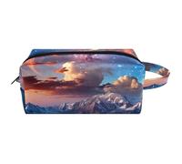 Trousse da viaggio per cosmetici da donna, in pelle di microfibra, pratica borsa organizer con cerniera, galassia nebulosa stellata sopra la nuvola montagna, Multi, 8.2x3.1x3.5 in/21x8x9 cm, Beauty