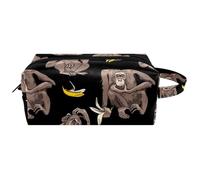 Trousse da viaggio per cosmetici da donna, in pelle di microfibra, pratica borsa organizer con cerniera, simpatica scimmia e buccia di banana avanzi, Multi, 8.2x3.1x3.5 in/21x8x9 cm, Beauty case