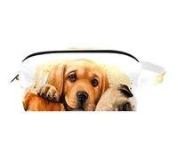 Trousse da viaggio per cosmetici da donna, in pelle di microfibra, pratica borsa organizer con cerniera, Cavalier King Charles Spaniel Labrador e Carlino, Multi, 8.2x3.1x3.5 in/21x8x9 cm, Beauty case