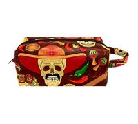 Trousse da viaggio per cosmetici da donna, in pelle di microfibra, pratica custodia organizer con cerniera, motivo teschio del giorno dei morti, maracas, Multi, 8.2x3.1x3.5 in/21x8x9 cm, Beauty case