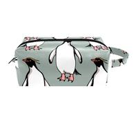 Trousse da viaggio per cosmetici da donna, in pelle di microfibra, pratica tasca organizer con cerniera, simpatici pinguini maccheroni, Multi, 8.2x3.1x3.5 in/21x8x9 cm, Beauty case