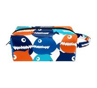 Trousse da viaggio per cosmetici da donna, in pelle di microfibra, pratico astuccio organizer con cerniera, motivo: pesce Piranha colorato, Multi, 8.2x3.1x3.5 in/21x8x9 cm, Beauty case