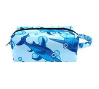 Trousse da viaggio per cosmetici da donna, in pelle di microfibra, pratico astuccio organizer con cerniera, pesce spada blu e bolle, Multi, 8.2x3.1x3.5 in/21x8x9 cm, Beauty case